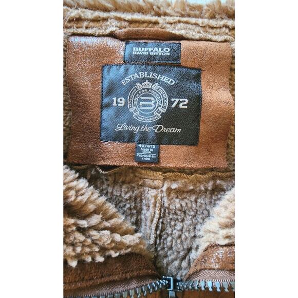 Buffalo David Bitton Men's Brown Faux Leather Sherpa Lined Aviator Jacket 4X Big - Picture 11 of 11
